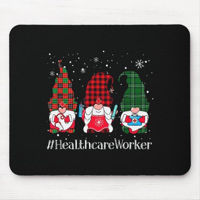 Buffalo Plaid Gnome Healthcare Worker Nurse Christ Mousepad (Vorne)