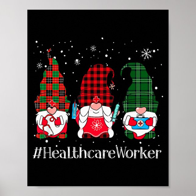 Buffalo Plaid Gnome Healthcare Worker Nurse Christ Poster (Vorne)