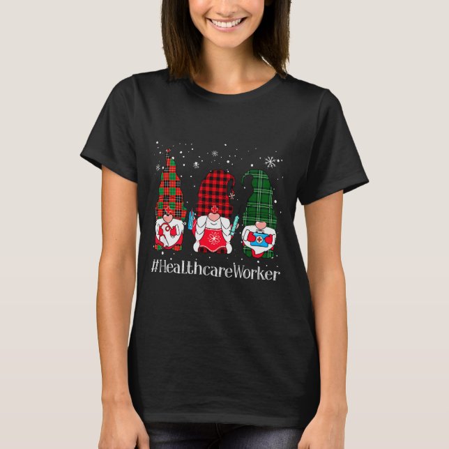 Buffalo Plaid Gnome Healthcare Worker Nurse Christ T-Shirt (Vorderseite)