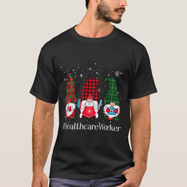 Buffalo Plaid Gnome Healthcare Worker Nurse Christ T-Shirt (Vorderseite)
