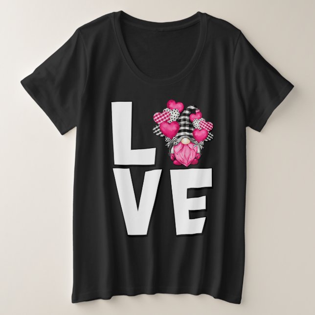 Buffalo Plaid Gnome Love Valentines Day Pink Heart Große Größe T-Shirt (Design vorne)