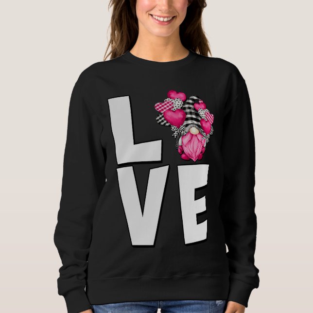 Buffalo Plaid Gnome Love Valentines Day Pink Heart Sweatshirt (Vorderseite)