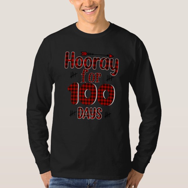 Buffalo Plaid Happy 100th Day of School Hooray for T-Shirt (Vorderseite)