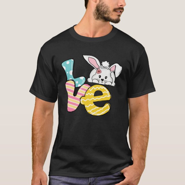 Buffalo Plaid Love Bunny Retro Groovy Easter Day T-Shirt (Vorderseite)