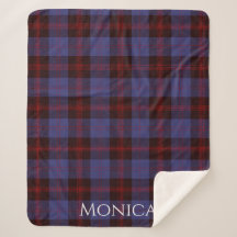 Buffalo plaid navy blue red monogram name