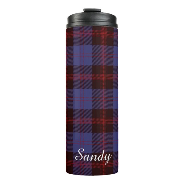 Buffalo plaid navy blue red monogram name thermosbecher (Vorderseite)