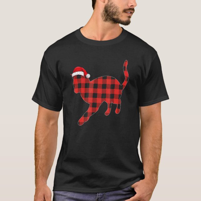 Buffalo Plaid Pajama Xmas Hat Cat Christmas Matchi T-Shirt (Vorderseite)