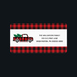 Buffalo Plaid Red Vintage Truck Christmas Address  Adressaufkleber<br><div class="desc">Buffalo Plaid Red Vintage Truck Christmas Return Address label - What a lovely way to add a festive touch to your correspondence. Return address label features a red buffalo plaid vintage truck carrying Christmas trees. Address label is part of a collection. Designed by Beverly Arena-Bainbridge Homespun Cottage Designs E: homespuncottagedesigns@gmail.com...</div>