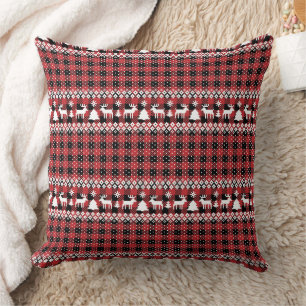 Buffalo Plaid Rentier Fair Isle Kissen
