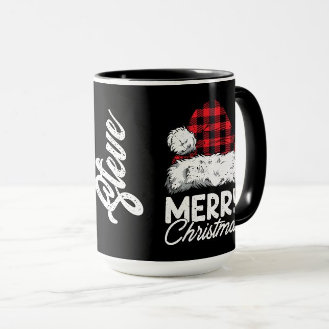 Buffalo Plaid Santa Hat with Customizable Name Tasse (VorderseiteRechts)