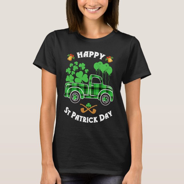 Buffalo Plaid Truck Irish Shamrock Happy St Patric T-Shirt (Vorderseite)