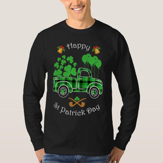 Buffalo Plaid Truck Shamrock Happy St Patrick's Da T-Shirt (Vorderseite)