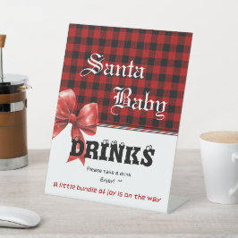 Buffalo Plaid Watercolor Bow Baby Shower Drinks Sockelschild