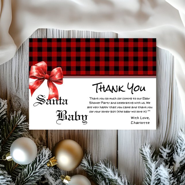 Buffalo Plaid Watercolor Red Bow Baby Shower Dankeskarte (Von Creator hochgeladen)