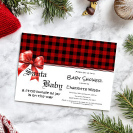 Buffalo Plaid Watercolor Red Bow Baby Shower Einladung