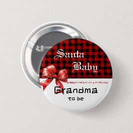 Buffalo Plaid Watercolor Red Bow Grandma-to-be Button