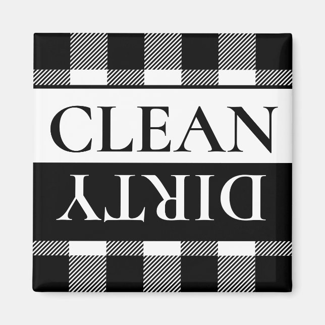 Buffalo Plaid White Black Dirty Clean Dishwasher Magnet (Vorne)
