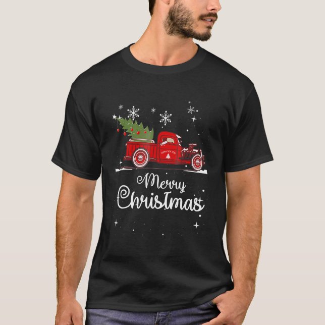Buffalo Plaid Xmas Tree Red Truck Merry Christmas  T-Shirt (Vorderseite)