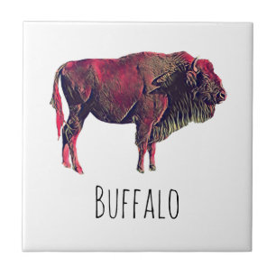 Buffalo Portrait Design für Bison oder Weiße Tiere Fliese