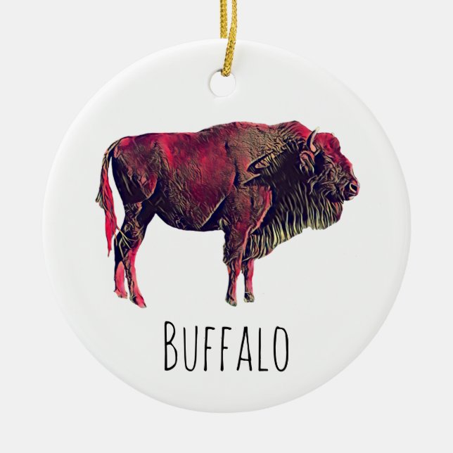 Buffalo Portrait Design für Bison oder Weiße Tiere Keramik Ornament (Vorne)