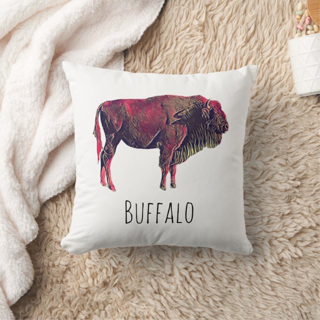 Buffalo Portrait Design für Bison oder Weiße Tiere Kissen (Decke)
