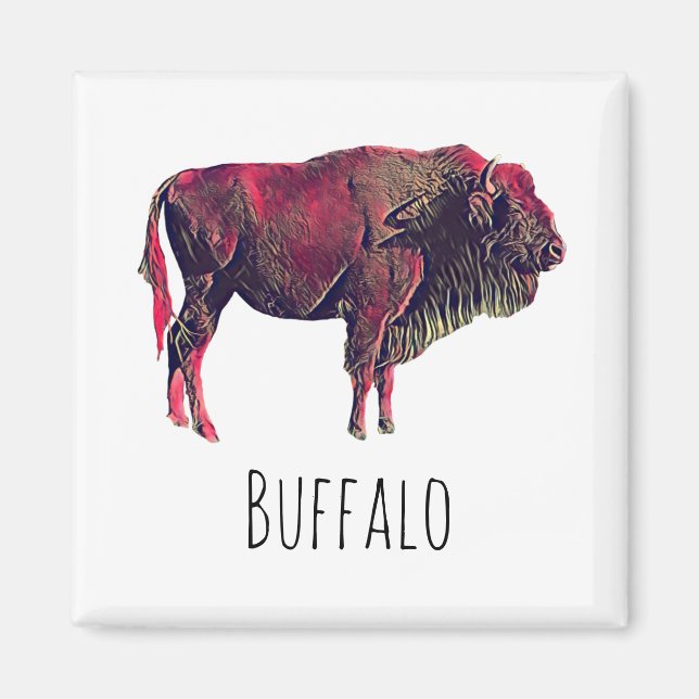 Buffalo Portrait Design für Bison oder Weiße Tiere Magnet (Vorne)