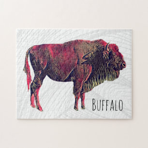 Buffalo Portrait Design für Bison oder Weiße Tiere Puzzle