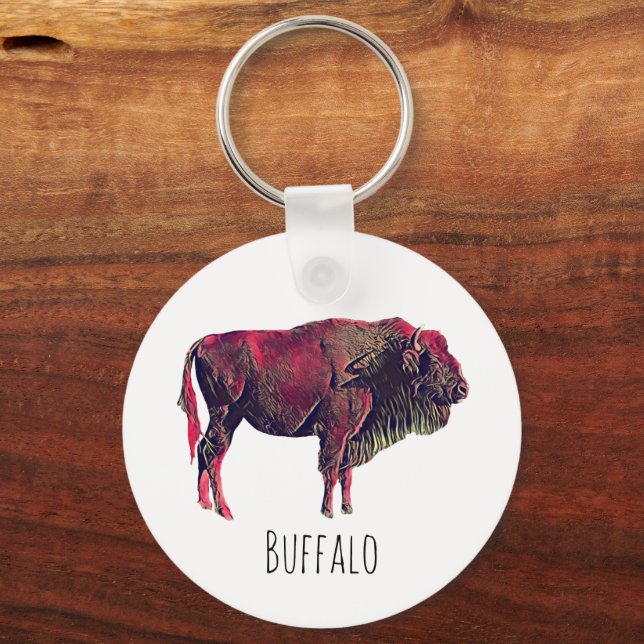 Buffalo Portrait Design für Bison oder Weiße Tiere Schlüsselanhänger (Vorderseite)