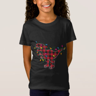 Buffalo Red Kariert Dinosaur T Rex Christmas Light T-Shirt
