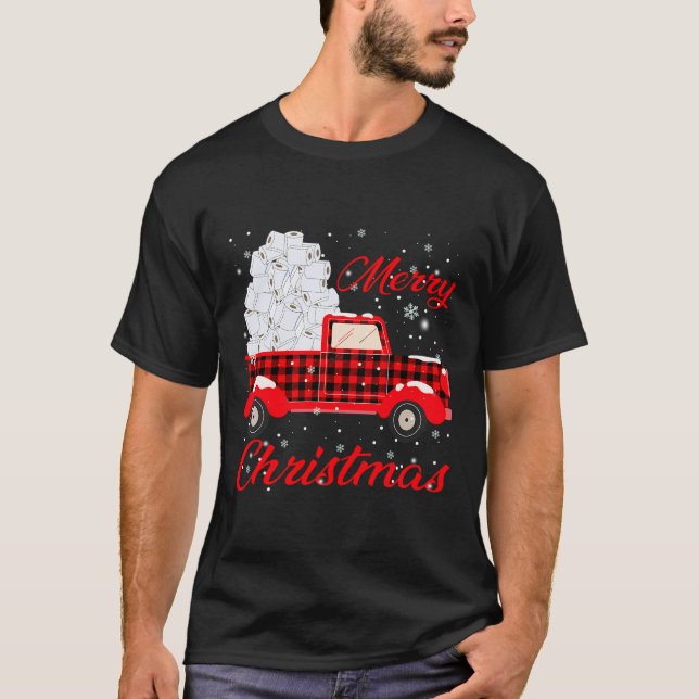Buffalo Red Kariert Truck Frohe Weihnachtstoilette T-Shirt (Vorderseite)