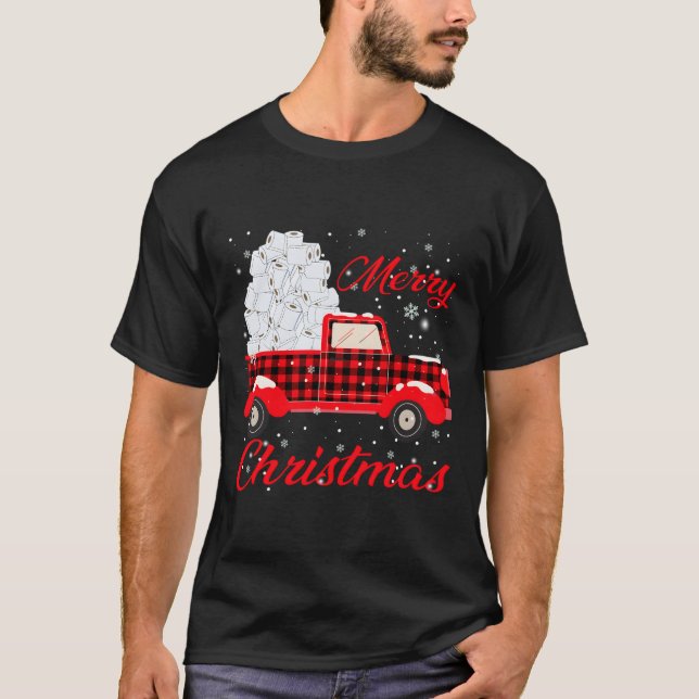 Buffalo Red Kariert Truck Frohe Weihnachtstoilette T-Shirt (Vorderseite)