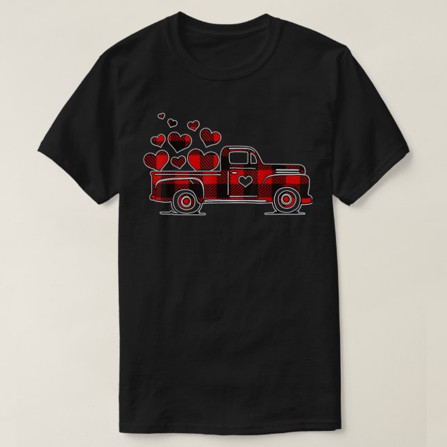Buffalo Red Plaid Truck With Heart Cute Valentine' T-Shirt (Design vorne)