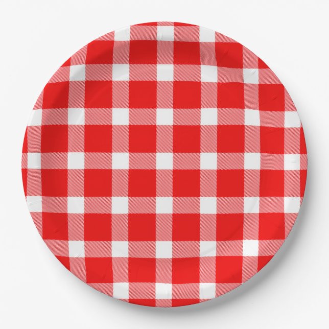 Buffalo Rot-Weiß Karo Ferien Picknick Klassiker Pappteller (Vorderseite)