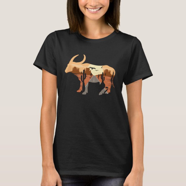 Buffalo silhouette Desert Cacti Monument Valley T-Shirt (Vorderseite)