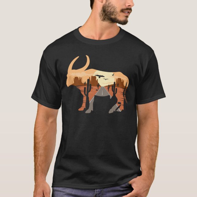 Buffalo Silhouette Wüste Cacti Monument Tal T-Shirt (Vorderseite)