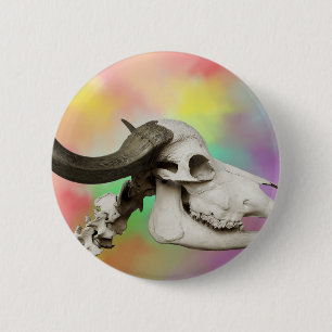 Buffalo Skull auf einem Aquarellbild Button