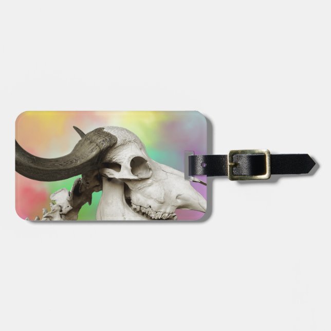 Buffalo Skull auf einem Aquarellbild Gepäckanhänger (Vorderseite horizontal)