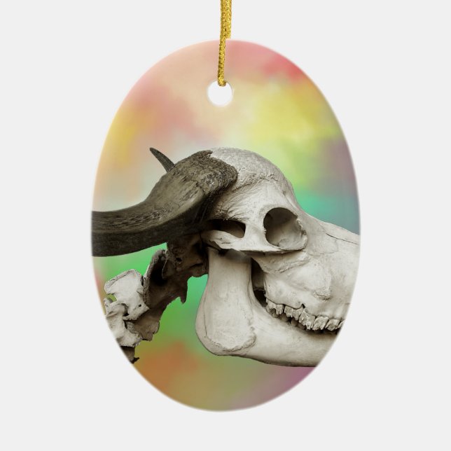 Buffalo Skull auf einem Aquarellbild Keramikornament (Vorne)