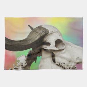 Buffalo Skull auf einem Aquarellbild Küchentuch