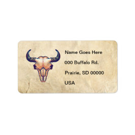 Buffalo Skull auf Tan Imitats Leather Adressaufkleber
