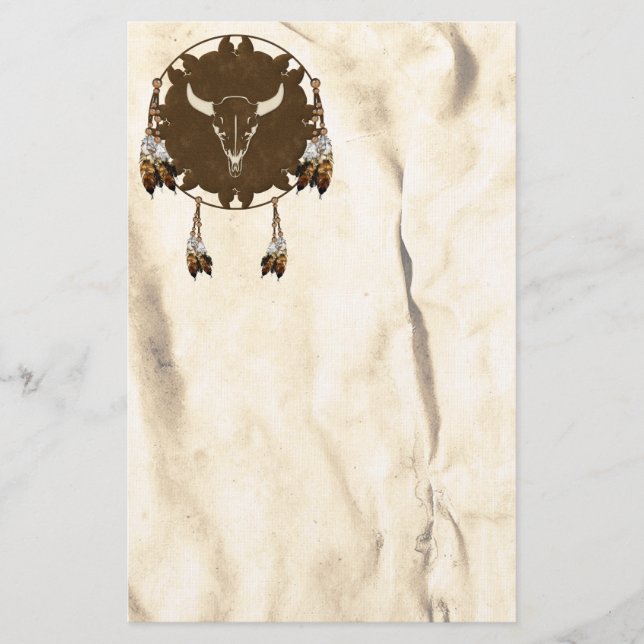 Buffalo Skull Mandala Native American Stationery Briefpapier (Vorderseite)