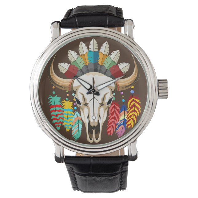 Buffalo Skull Native American Emblem Armbanduhr (Vorderseite)