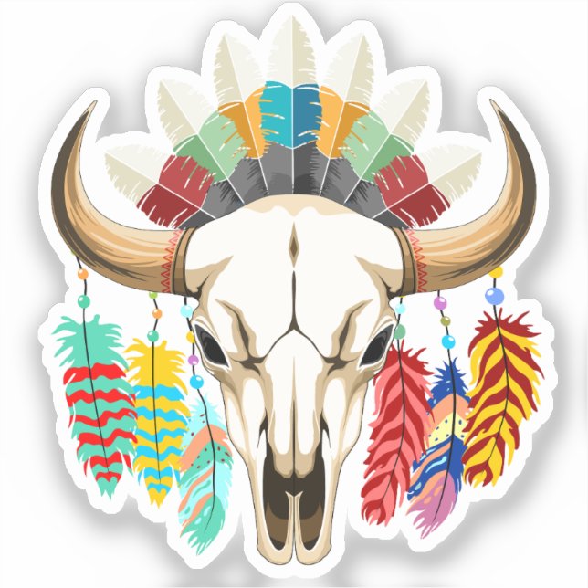 Buffalo Skull Native American Emblem Aufkleber (Vorderseite)