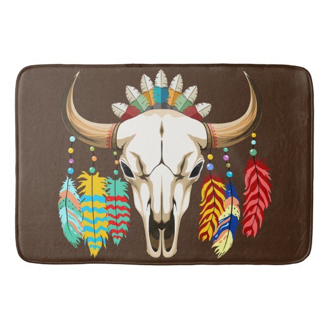 Buffalo Skull Native American Emblem Badematte (Vorderseite)