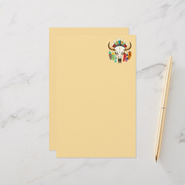 Buffalo Skull Native American Emblem Briefpapier (Vorderseite/Rückseite Beispiel)