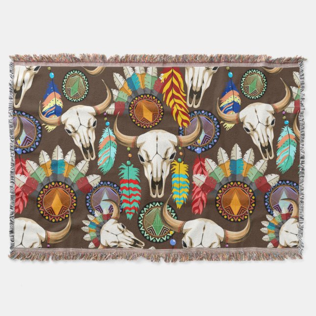 Buffalo Skull Native American Emblem Decke (Vorderseite)