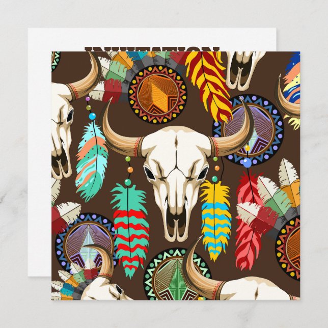 Buffalo Skull Native American Emblem Einladung (Vorne/Hinten)
