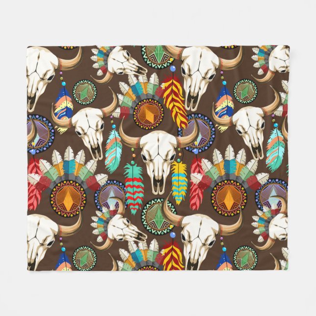 Buffalo Skull Native American Emblem Fleecedecke (Vorderseite (Horizontal))