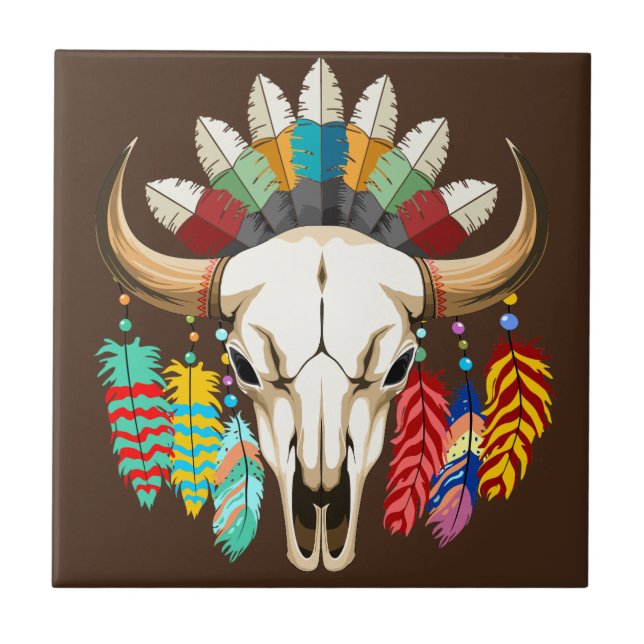 Buffalo Skull Native American Emblem Fliese (Vorderseite)
