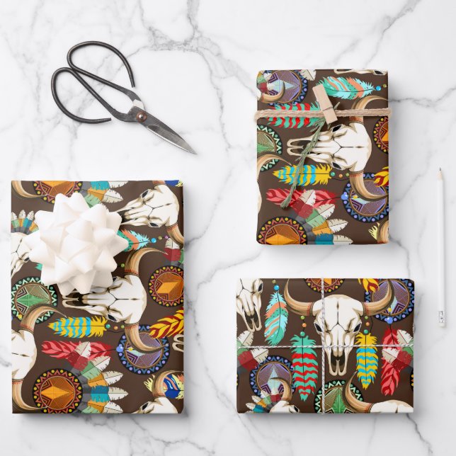 Buffalo Skull Native American Emblem Geschenkpapier Set (Vorderseite)